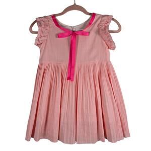 Mud Kingdom Pink Ruffle Sleeve Dress Girls 6–7 Cotton Pleated Skirt Bow Detail